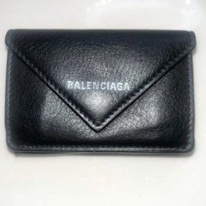 Authentic BALENCIAGA Mini Papier Black Leather Trifold Wallet